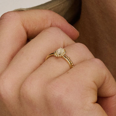 Parelmoer Ring met Bergkristal 14k Geelgoud