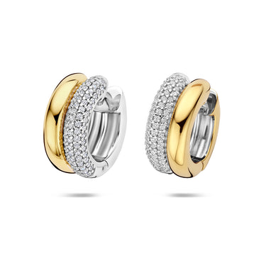 Bicolor Pavé Klapoorringen Zirkonia 17,5 mm Verguld Zilver