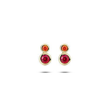 Dubbele Bezel Oorstekers Oranje & Roze Verguld Zilver