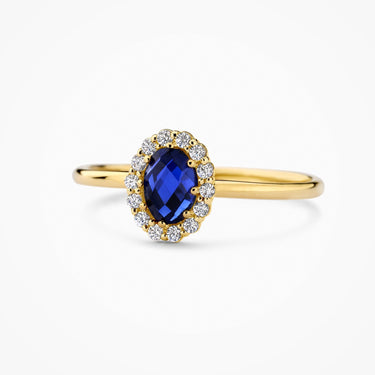 Bicolor ring blauwe saffier & lab-grown diamant geel- en witgoud