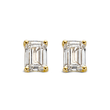 Nora oorstekers met 1,00 crt emerald lab-grown diamant in geelgoud