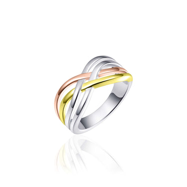 Dubbele Crossover Ring Tricolor Zilver