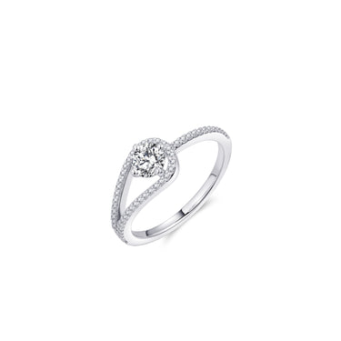 Solitair Ring met Pave Band Zilver