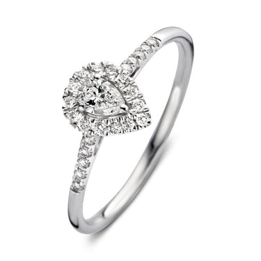 Peervormige verlovingsring van 18 karaat witgoud met 0.30 ct lab-grown diamanten en zijdiamanten