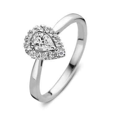 Peervormige verlovingsring van 18 karaat witgoud met 0.30 ct lab-grown diamanten