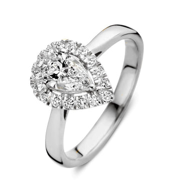 Peervormige verlovingsring van 18 karaat witgoud met 0.65 ct lab-grown diamanten