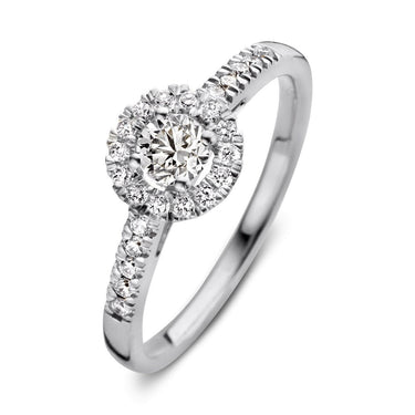 Entourage verlovingsring van 18 karaat witgoud met 0.50 ct lab-grown diamanten en zijdiamanten