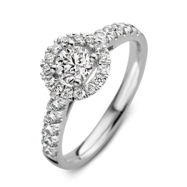 Entourage verlovingsring van 18 karaat witgoud met 1.00 ct lab-grown diamanten en zijdiamanten