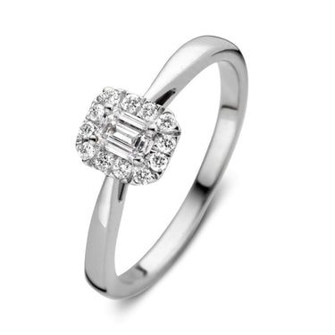 Emerald verlovingsring van 18 karaat witgoud met 0.30 ct lab-grown diamanten