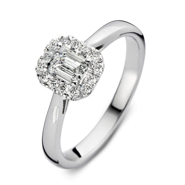 Emerald verlovingsring van 18 karaat witgoud met 0.66 ct lab-grown diamanten