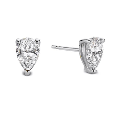 litaire oorstekers met peer diamant en witgouden zetting