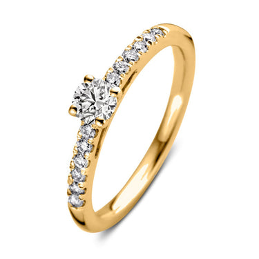Geelgouden verlovingsring met 0.50 ct lab-grown diamant en pavé gezette zijdiamanten