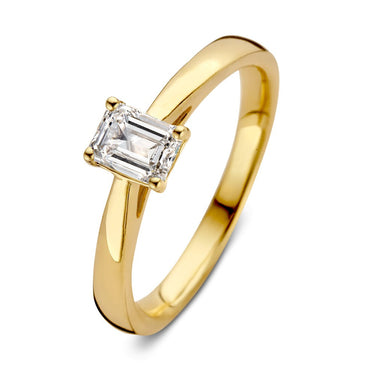 Emerald solitaire verlovingsring van 18 karaat geelgoud met 0.50 ct lab-grown diamant