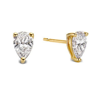 Geelgouden oorstekers met peer geslepen lab-grown diamant