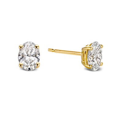 Geelgouden oorstekers met ovaal geslepen lab-grown diamant