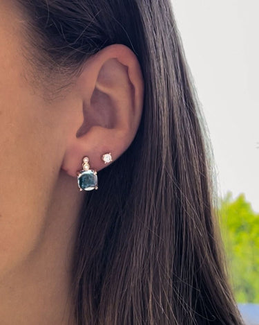 Blauwe Topaas & Dimant Oorsteker 14k Geelgoud