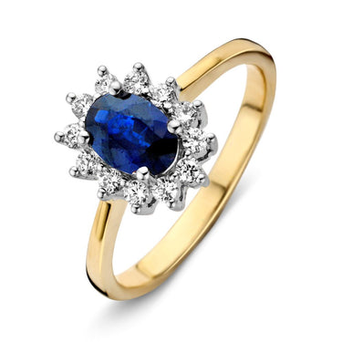 Diana inspired ring bicolor goud met blauwe saffier en diamanten - Lady Diana ring