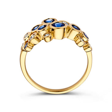 Bubbel Ring Saffier & Diamant 0.29ct 14k Geelgoud
