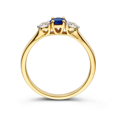 Saffier Ring met Diamant 14k Geelgoud