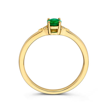 Smaragd Ring Briljant Geslepen 14k Geelgoud