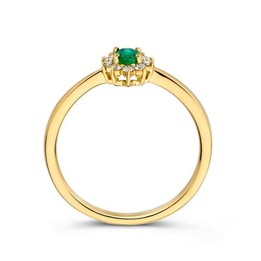 Ovale Smaragd Ring met Diamant 14k Geelgoud