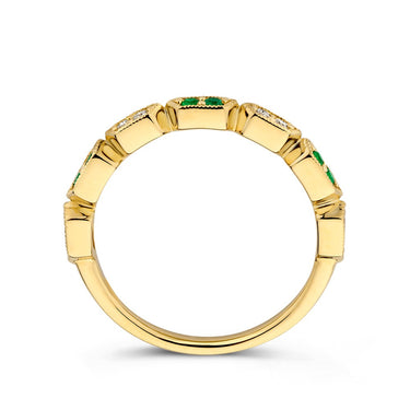 Smaragd & Diamanten Ring 0.16ct Geelgoud
