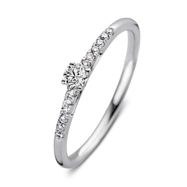 Witgouden verlovingsring met 0.20 ct lab-grown diamant en pavé gezette zijdiamanten