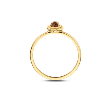 Parelmoer Ring met bruin Bergkristal 14k Geelgoud