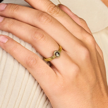 Parelmoer Ring met bruin Bergkristal 14k Geelgoud