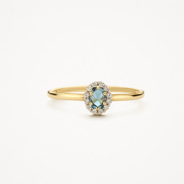 Ring Swiss Blue Topaas met Zirkonia 14k Geelgoud