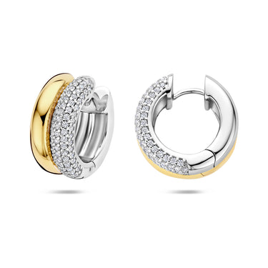 Bicolor Pavé Klapoorringen Zirkonia 17,5 mm Verguld Zilver - beeld 3