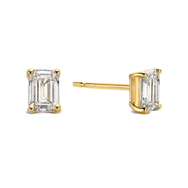 Geelgouden oorstekers met emerald geslepen lab-grown diamant