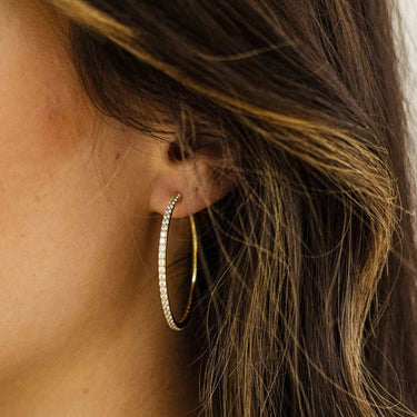 Verguld Zilveren Oorringen met Stenen 2 mm breed - diameter 40 mm