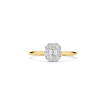 Emerald cut halo ring 0,40ct lab-grown diamant geelgoud