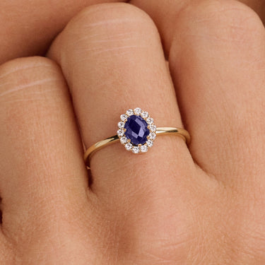Bicolor ring blauwe saffier & lab-grown diamant geel- en witgoud
