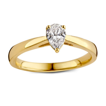 Peervormige solitaire verlovingsring van 18 karaat geelgoud met 0.30 ct lab-grown diamant
