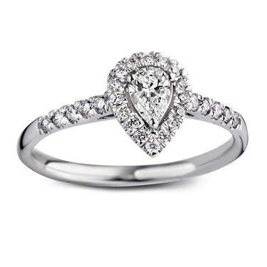 Peervormige verlovingsring van 18 karaat witgoud met 0.50 ct lab-grown diamanten en zijdiamanten