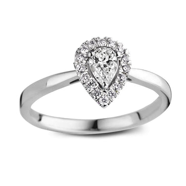 Peervormige verlovingsring van 18 karaat witgoud met 0.30 ct lab-grown diamanten