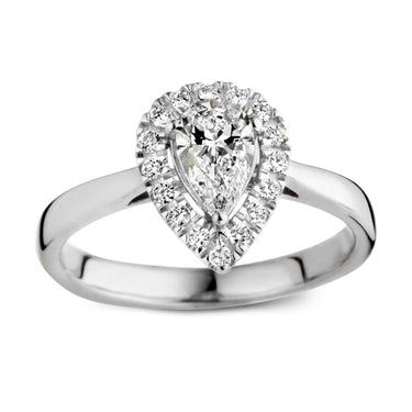 Peervormige verlovingsring van 18 karaat witgoud met 0.65 ct lab-grown diamanten