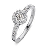 Entourage verlovingsring van 18 karaat witgoud met 0.50 ct lab-grown diamanten en zijdiamanten
