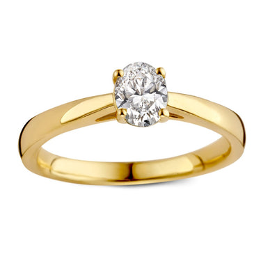 Ovale solitaire verlovingsring van 18 karaat geelgoud met 0.50 ct lab-grown diamant