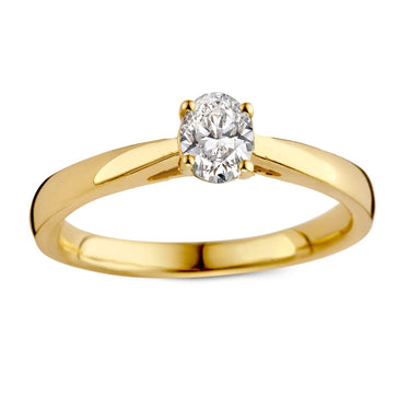 Ovale solitaire verlovingsring van 18 karaat geelgoud met 0.30 ct lab-grown diamant