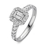 Emerald verlovingsring van 18 karaat witgoud met 1.00 ct lab-grown diamanten en zijdiamanten