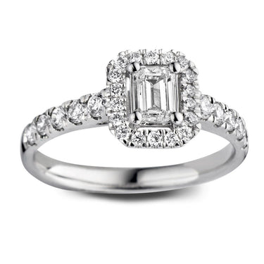 Emerald verlovingsring van 18 karaat witgoud met 1.00 ct lab-grown diamanten en zijdiamanten