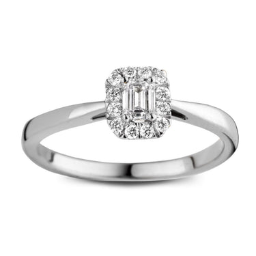 Emerald verlovingsring van 18 karaat witgoud met 0.30 ct lab-grown diamanten