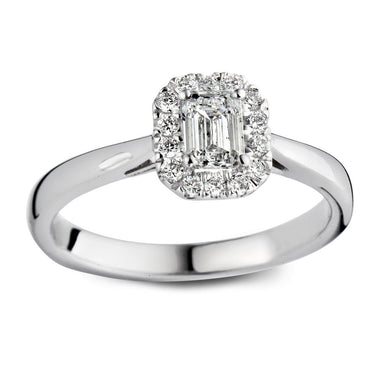 Emerald verlovingsring van 18 karaat witgoud met 0.66 ct lab-grown diamanten