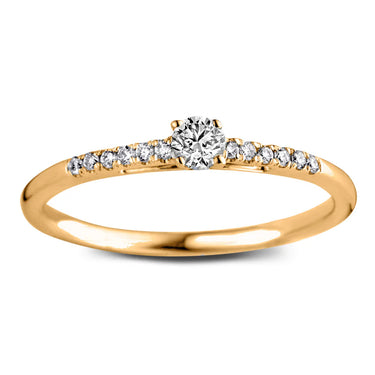 Geelgouden verlovingsring met 0.20 ct lab-grown diamant en pavé gezette zijdiamanten