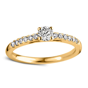Geelgouden verlovingsring met 0.50 ct lab-grown diamant en pavé gezette zijdiamanten
