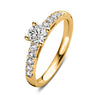 Solitaire verlovingsring van 18 karaat geelgoud met 0.80 ct lab-grown diamanten en zijdiamanten
