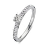 Witgouden verlovingsring met 0.50 ct lab-grown diamant en pavé gezette zijdiamanten